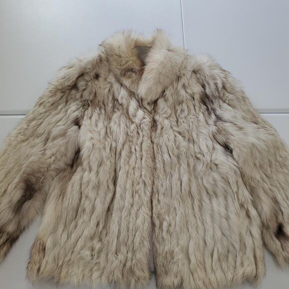 Saga Fox Coat Womens Medium Beige Cream Real Fox Fur Lined Luxury Glam Jacket - Picture 2 of 8